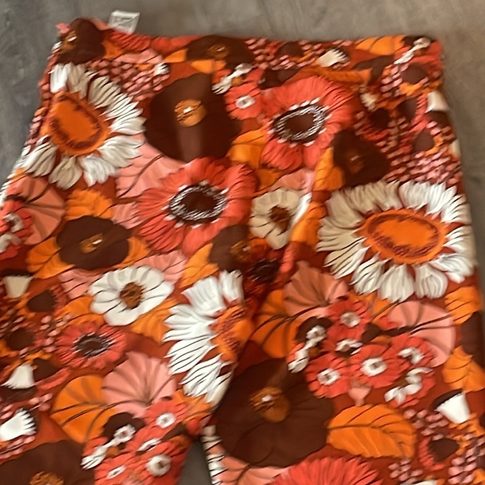 Zara Women's High Rise Orange & White Floral Retro Hippie Flare Pants Size L - Picture 9 of 11